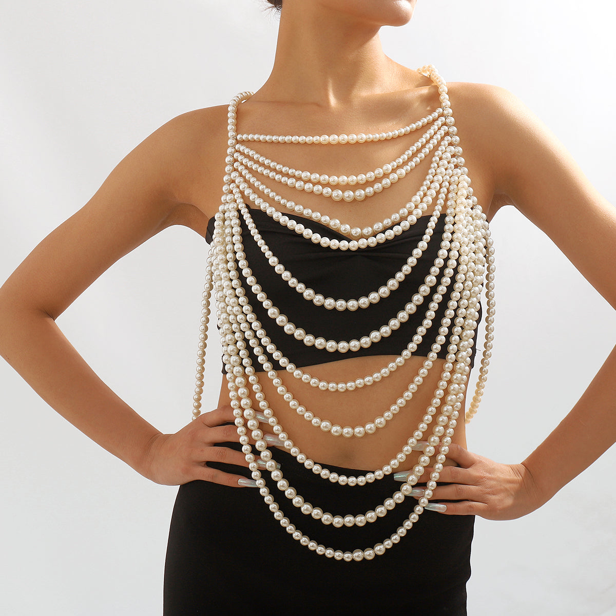 C0429 Handmade Faux Pearl Halter Top