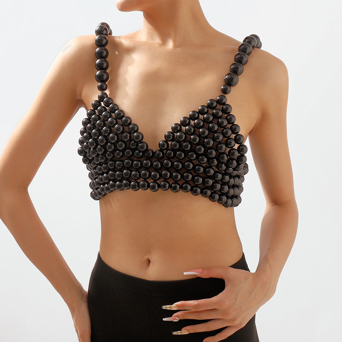 C0435 Handmade Pearl V-neck Chain Bralette