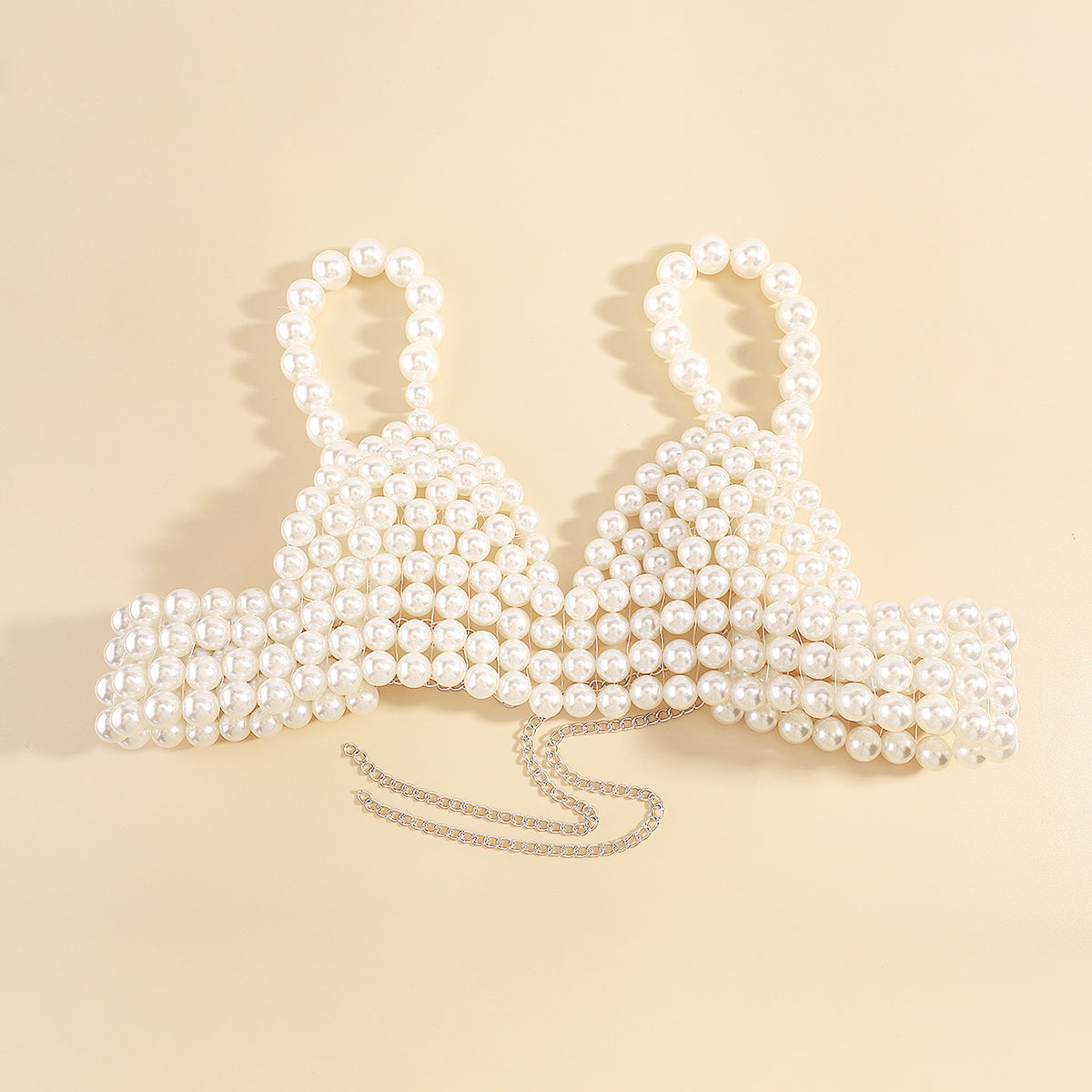 C0435 Handmade Pearl V-neck Chain Bralette
