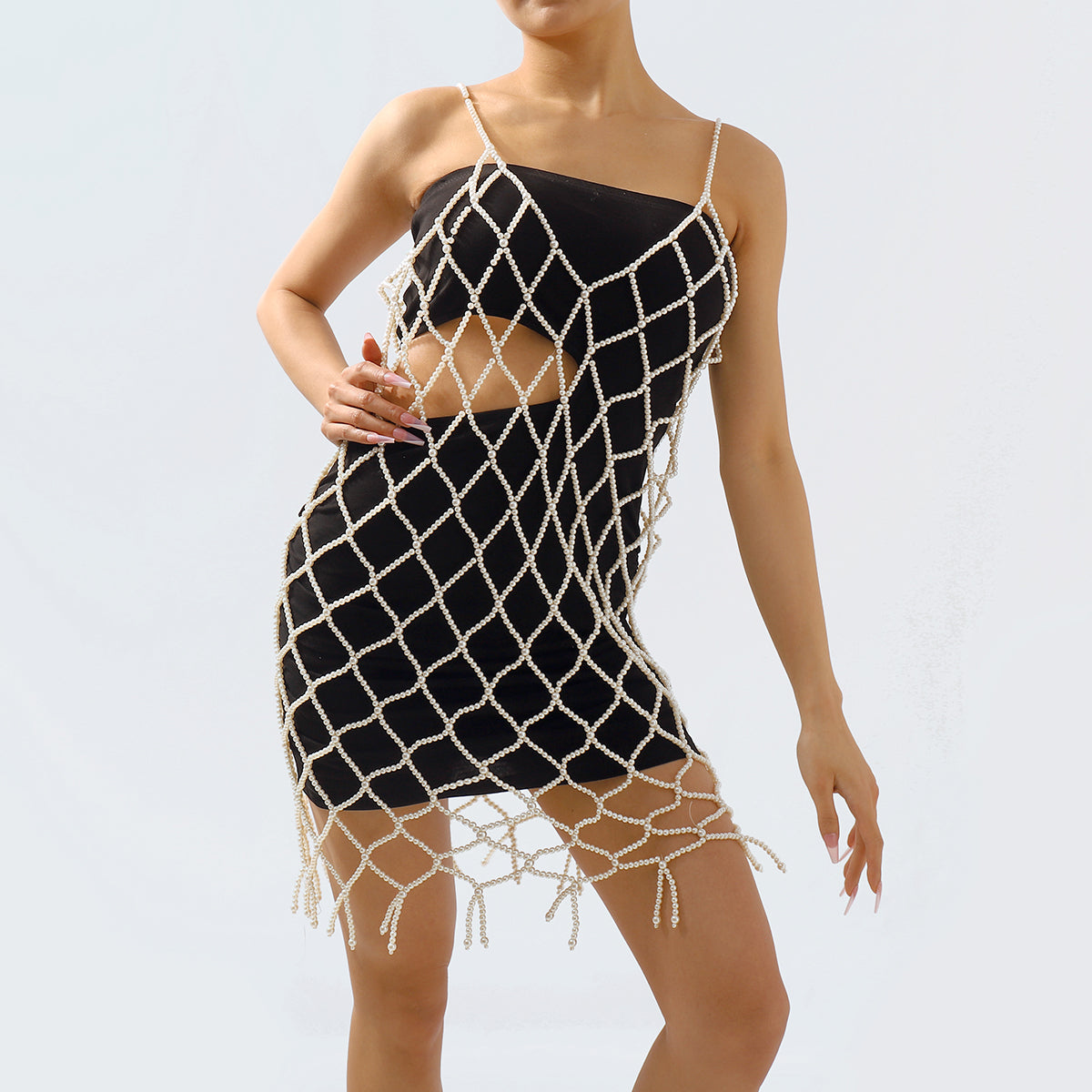 C0461 Handmade Faux Pearl Layer Dress Cover Up