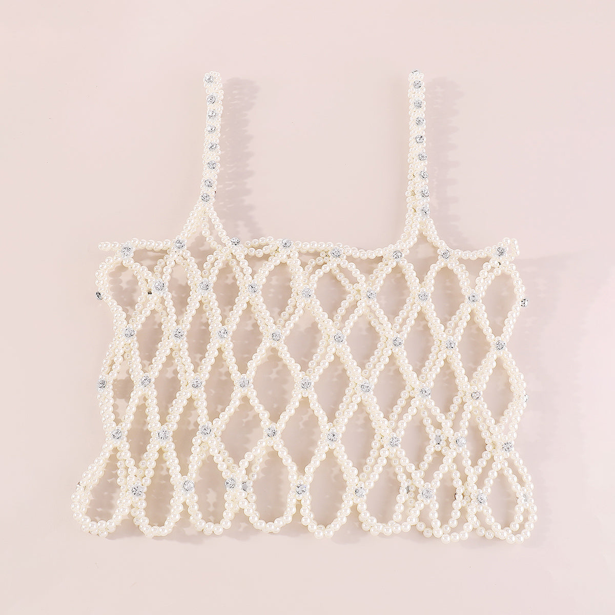 C0514 Handmade Pearl w/Rhinestone Tank Top Cover Up
