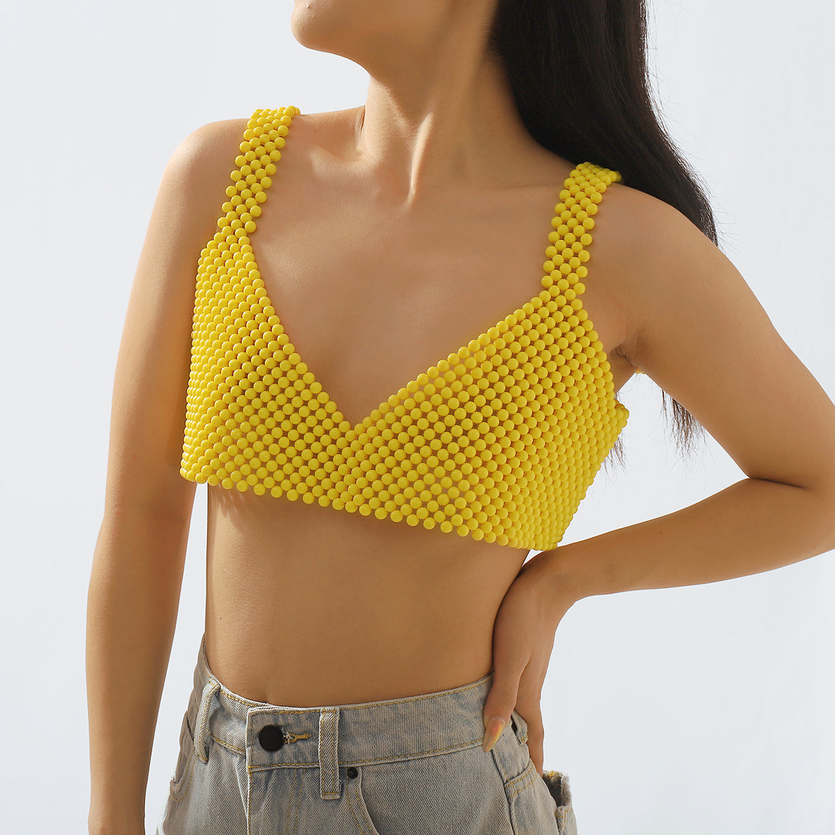 C0607 Multicolors Acrylic Beads Chain Crop Top