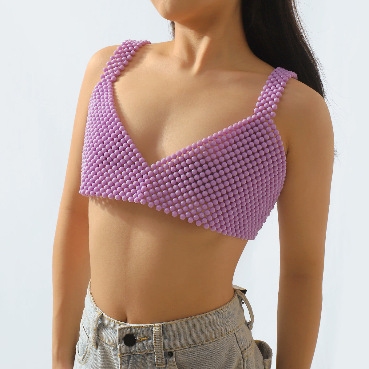 C0607 Multicolors Acrylic Beads Chain Crop Top