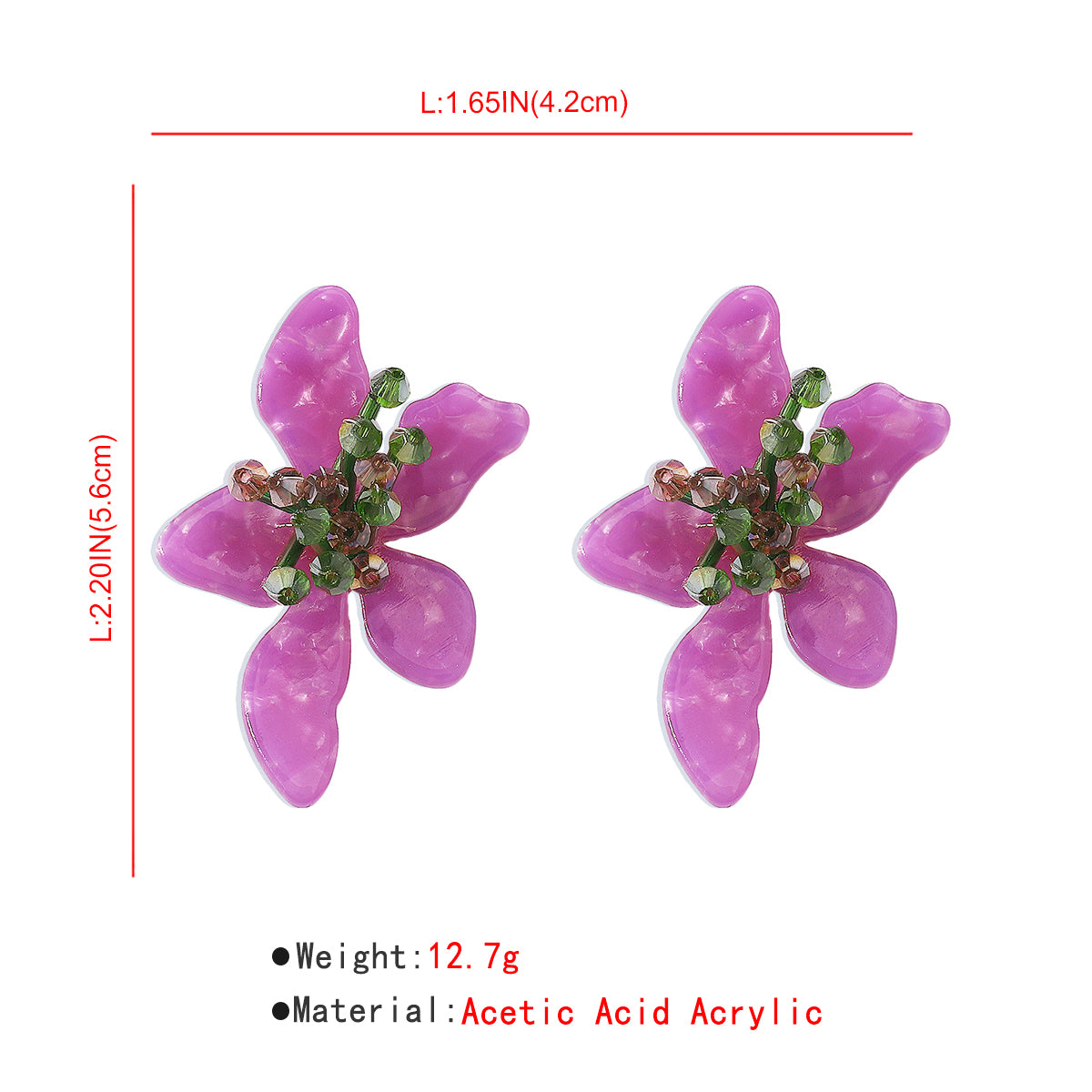 E10898H Elegant Acrylic Purple Flower Earrings