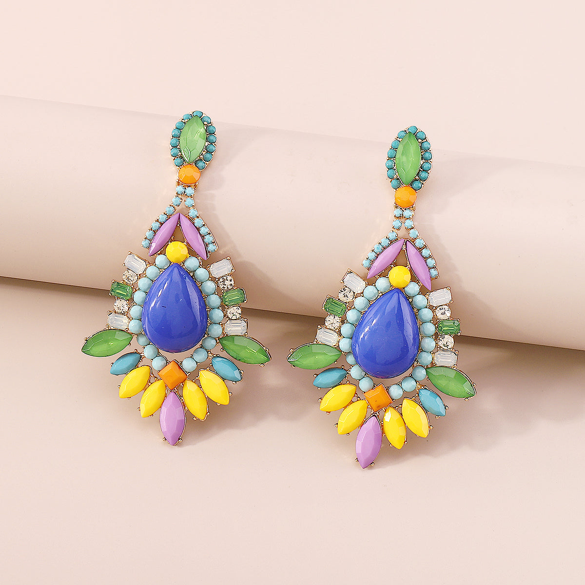 E10899 Exaggerated Bohemian Acrylic Blue Drop Earrings