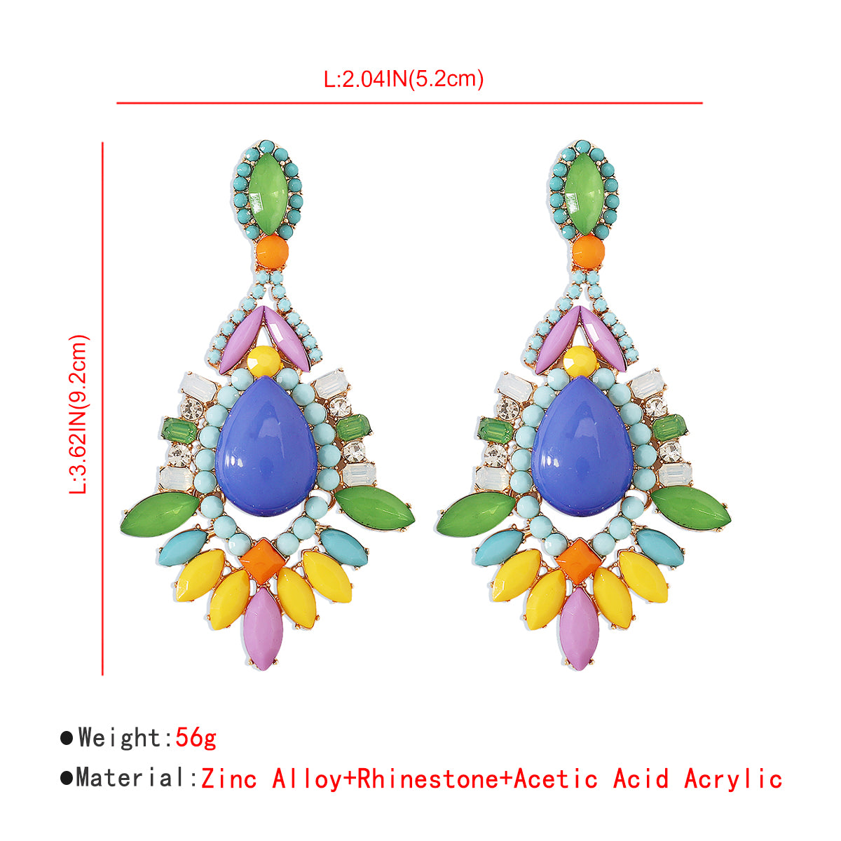 E10899 Exaggerated Bohemian Acrylic Blue Drop Earrings