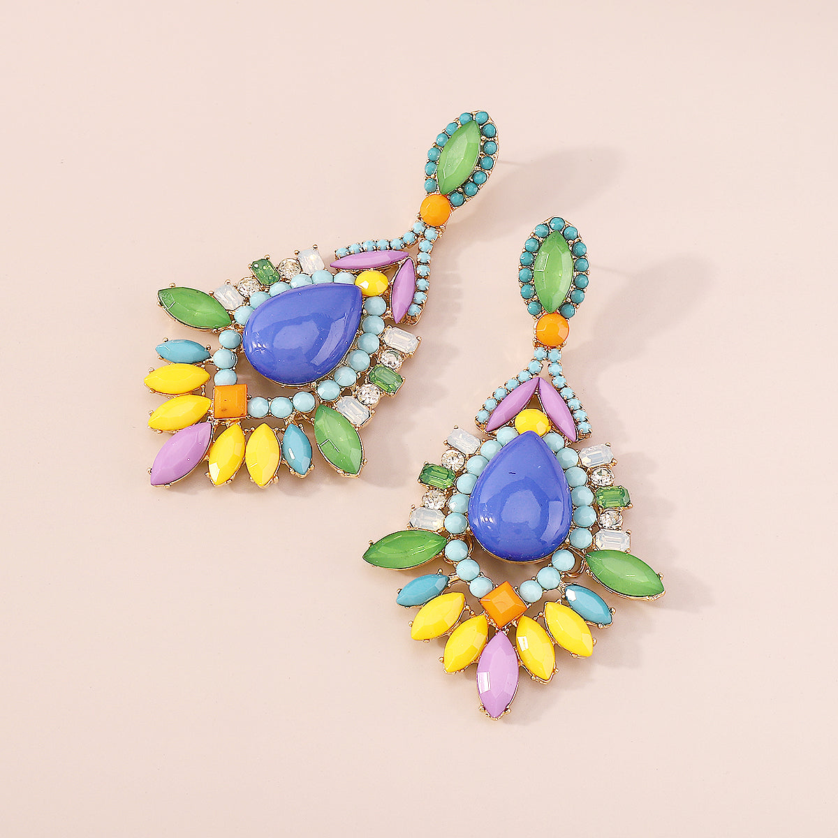 E10899 Exaggerated Bohemian Acrylic Blue Drop Earrings
