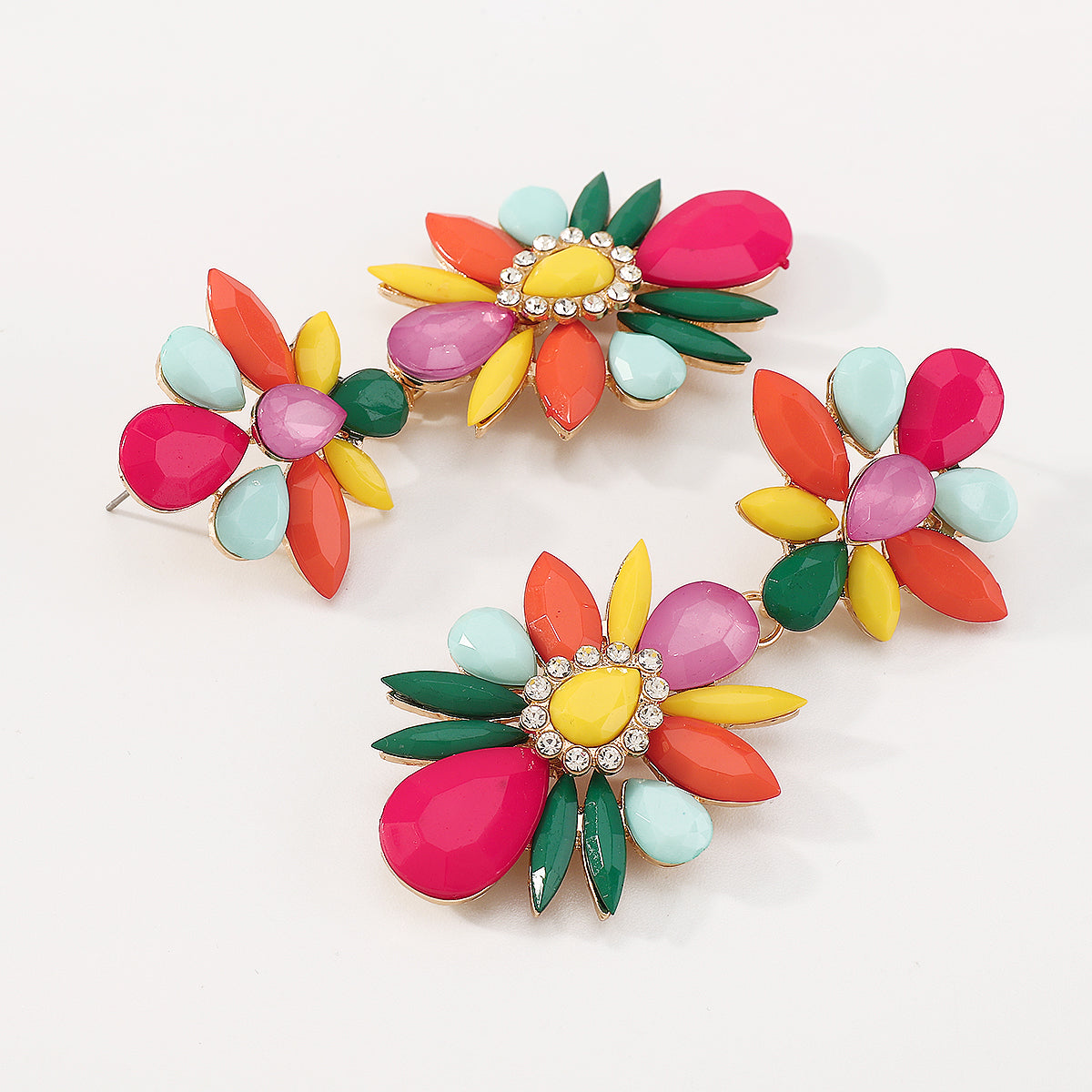 E10900 Trend Colorful Resin Flower Statement Earrings