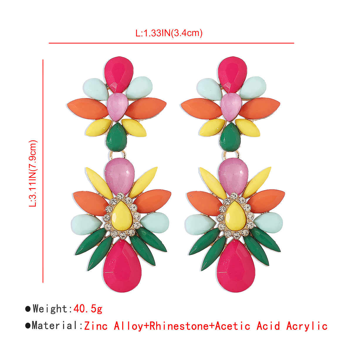 E10900 Trend Colorful Resin Flower Statement Earrings
