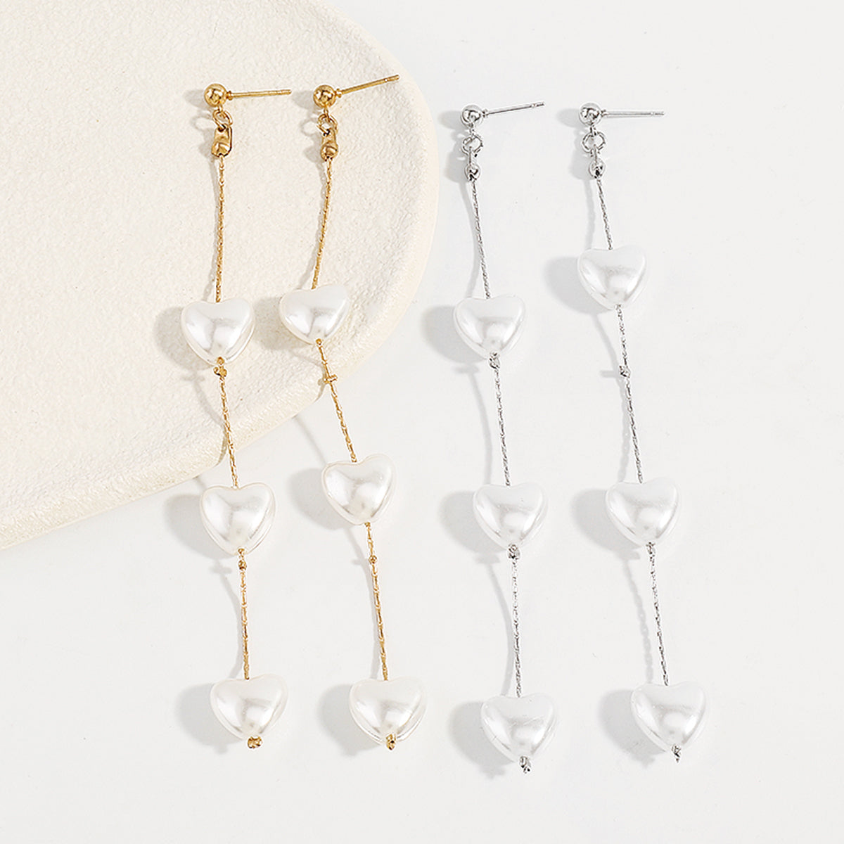 E11176 Pearls Heart Tassel Drop Dangle Earrings