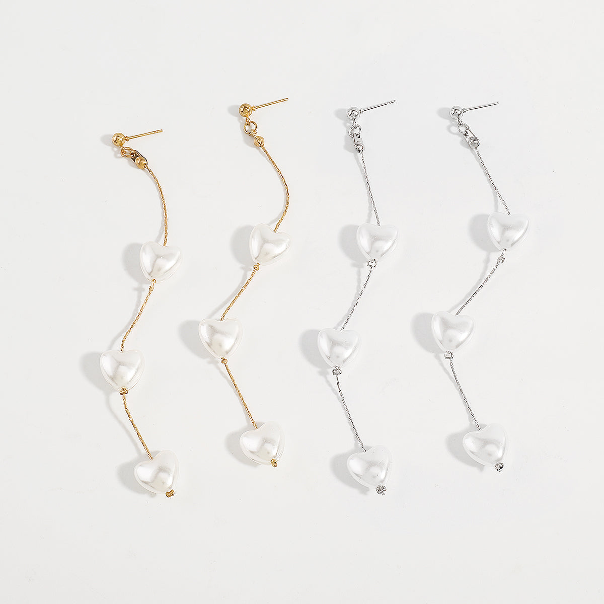 E11176 Pearls Heart Tassel Drop Dangle Earrings