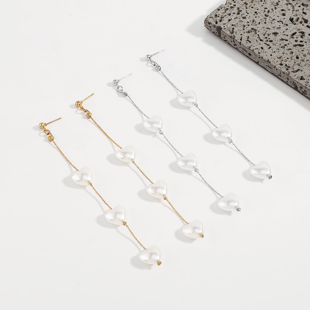 E11176 Pearls Heart Tassel Drop Dangle Earrings