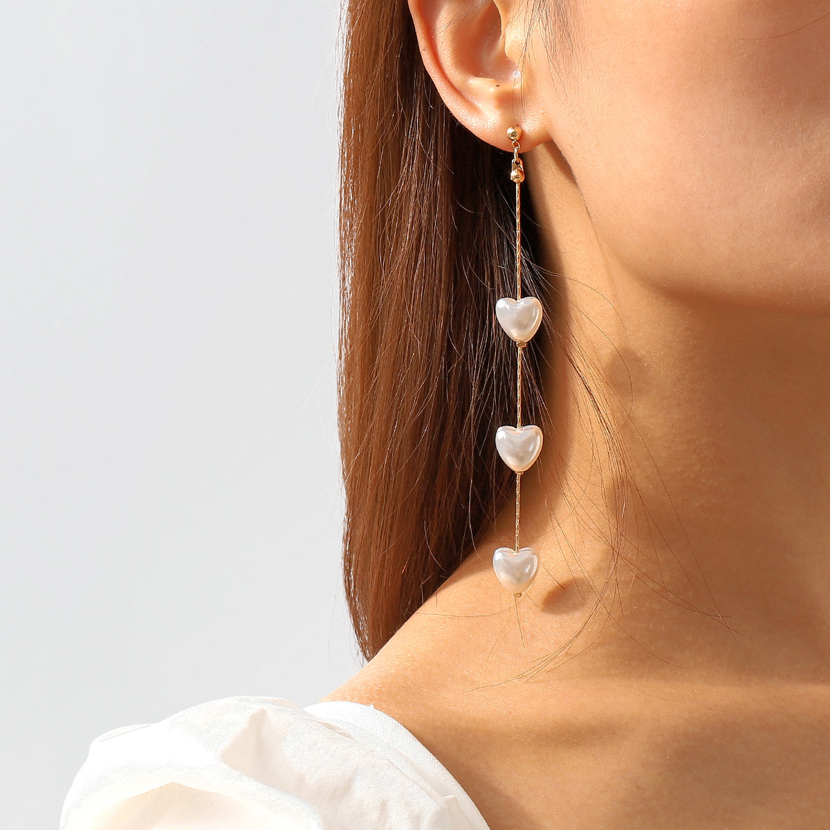 E11176 Pearls Heart Tassel Drop Dangle Earrings