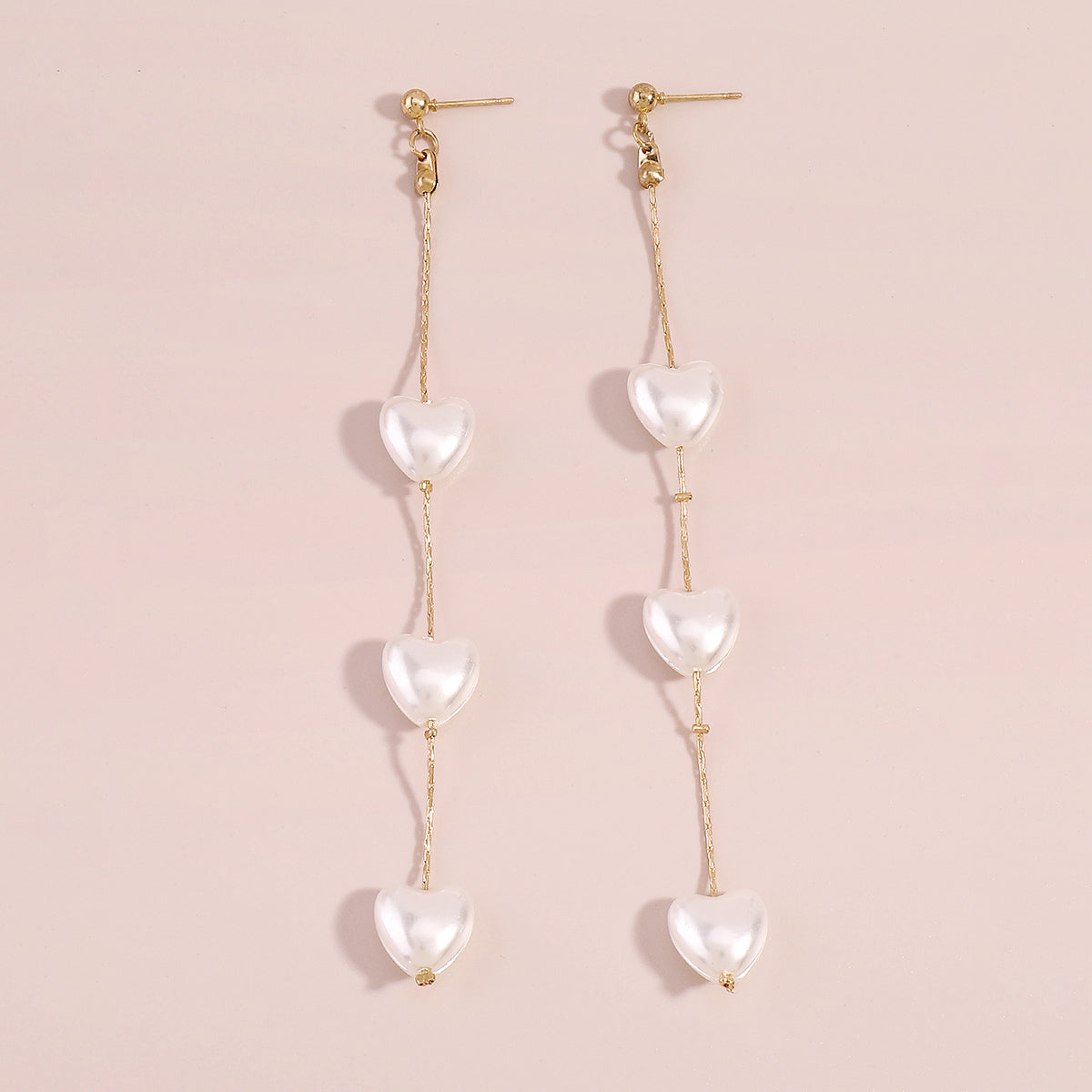 E11176 Pearls Heart Tassel Drop Dangle Earrings