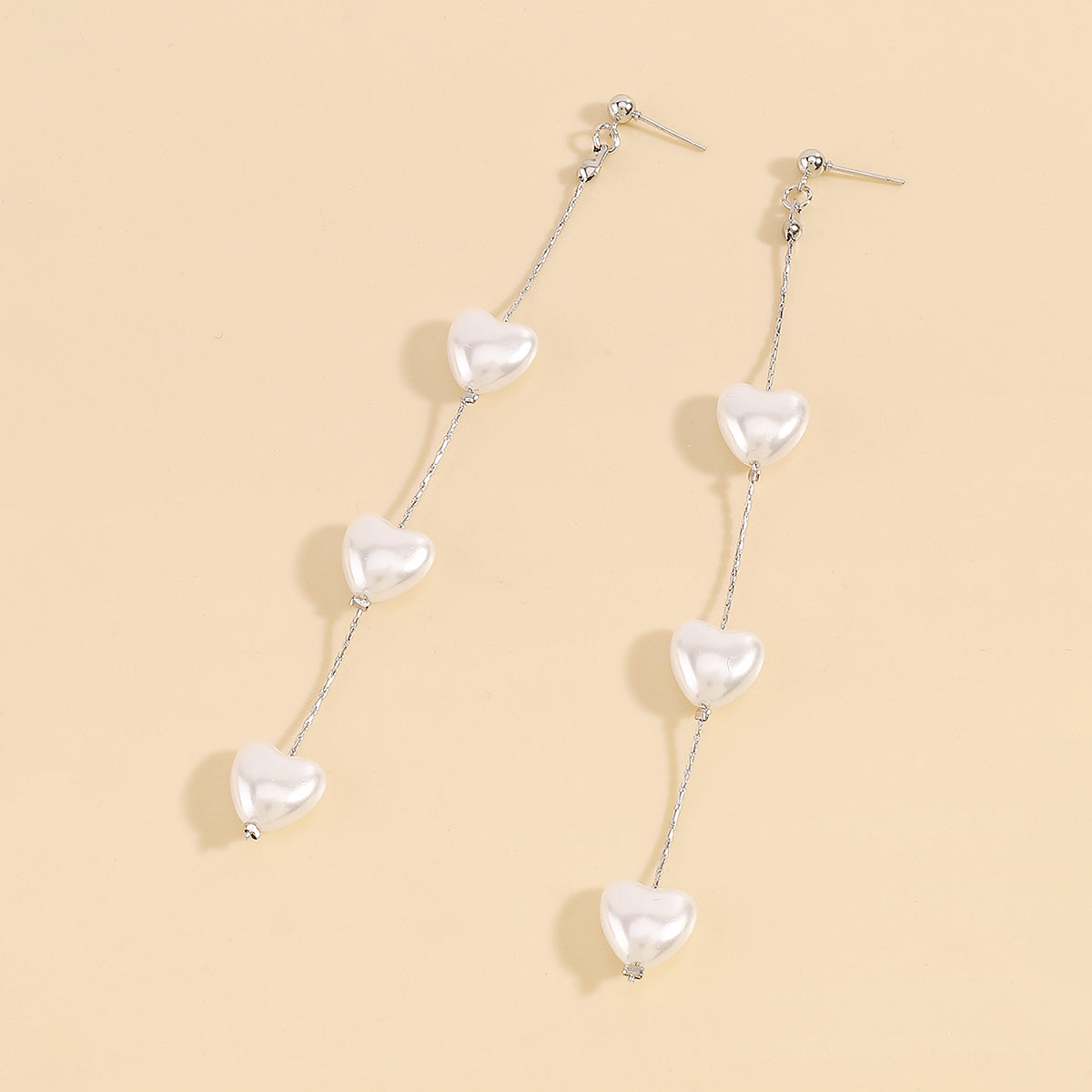 E11176 Pearls Heart Tassel Drop Dangle Earrings