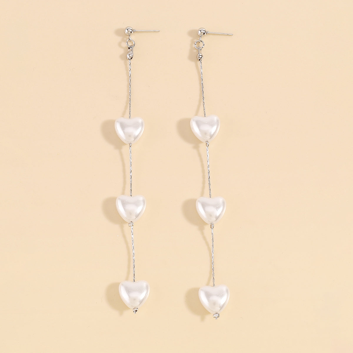 E11176 Pearls Heart Tassel Drop Dangle Earrings