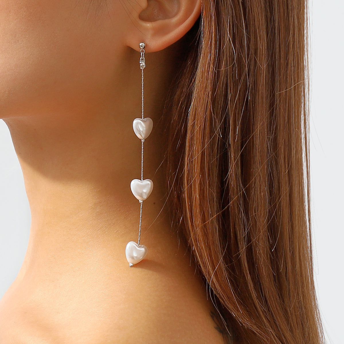 E11176 Pearls Heart Tassel Drop Dangle Earrings