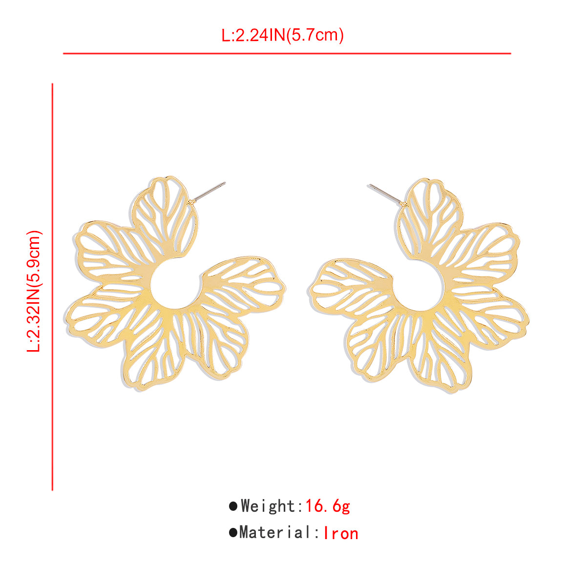 E11337H Flat Flower Drop Dangle Earrings