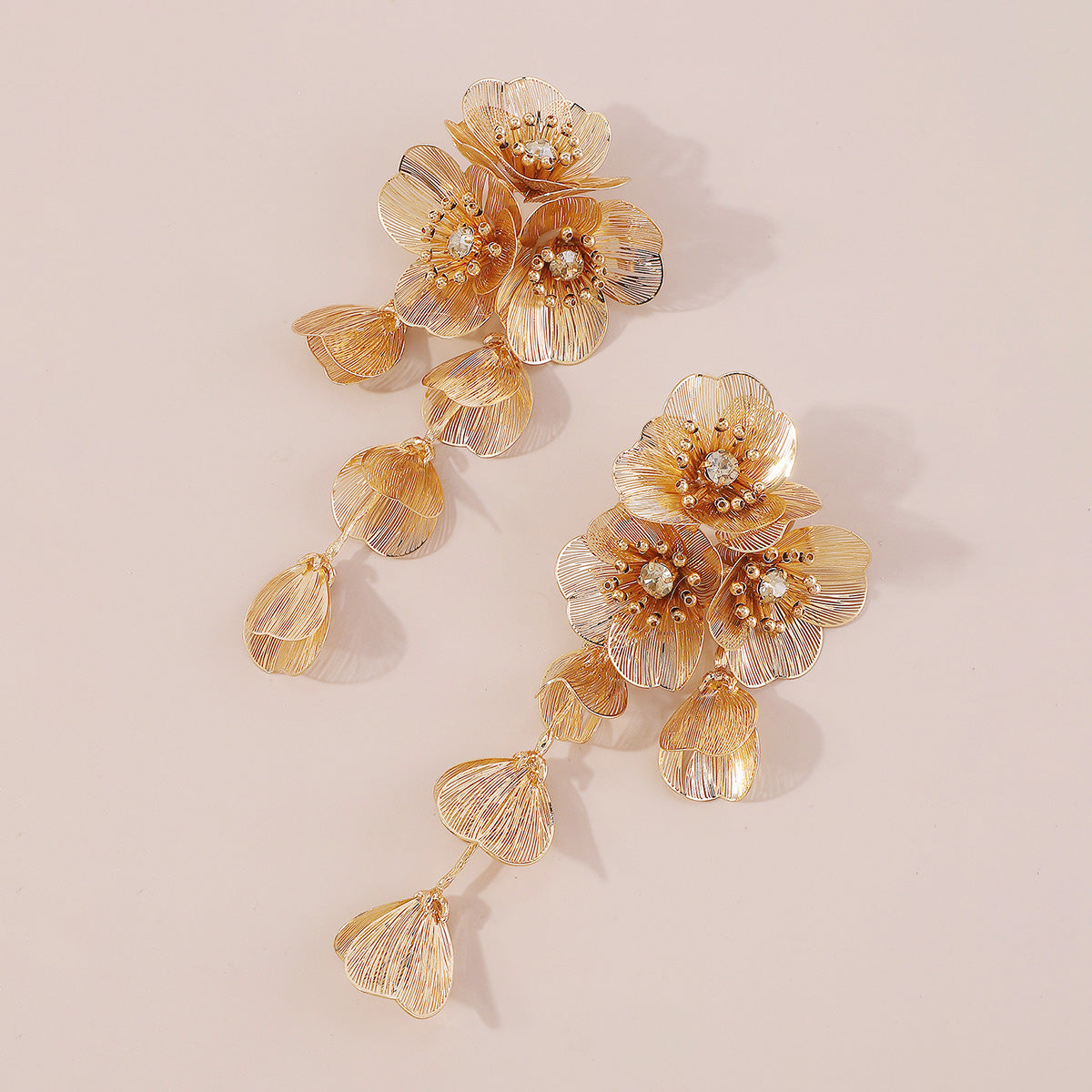 E11344 Large Gold Floral Festival Dangle Earrings