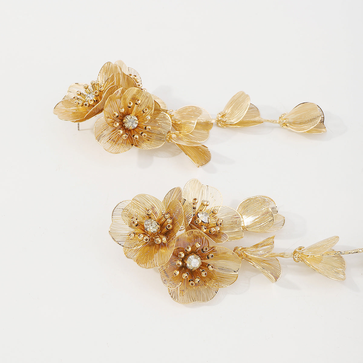E11344 Large Gold Floral Festival Dangle Earrings
