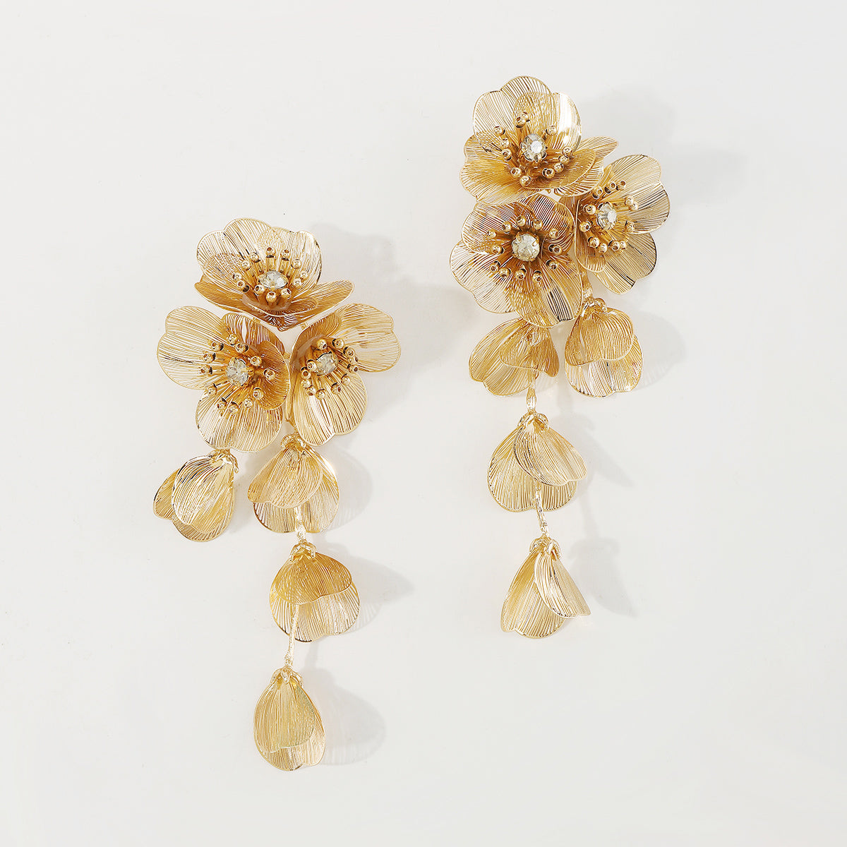 E11344 Large Gold Floral Festival Dangle Earrings