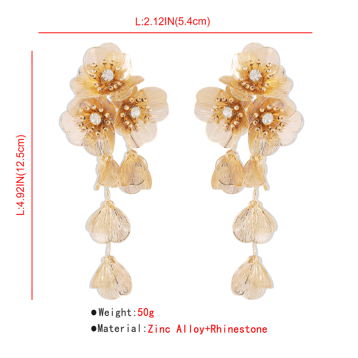 E11344 Large Gold Floral Festival Dangle Earrings