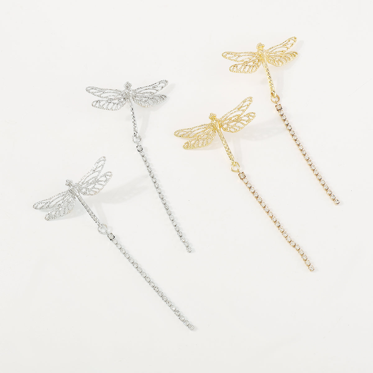 E11359 Metal Dragonfly Long Dangle Earrings