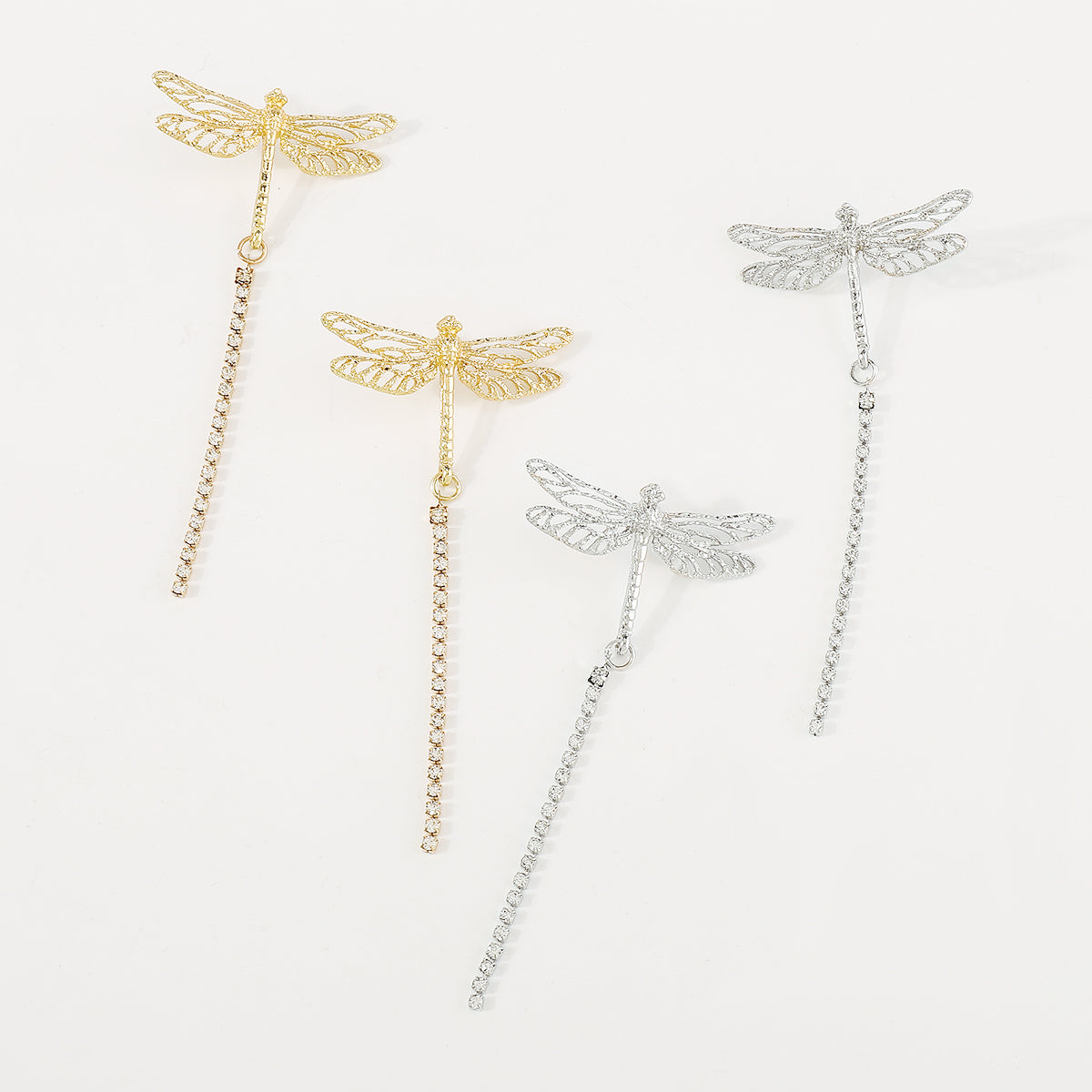 E11359 Metal Dragonfly Long Dangle Earrings