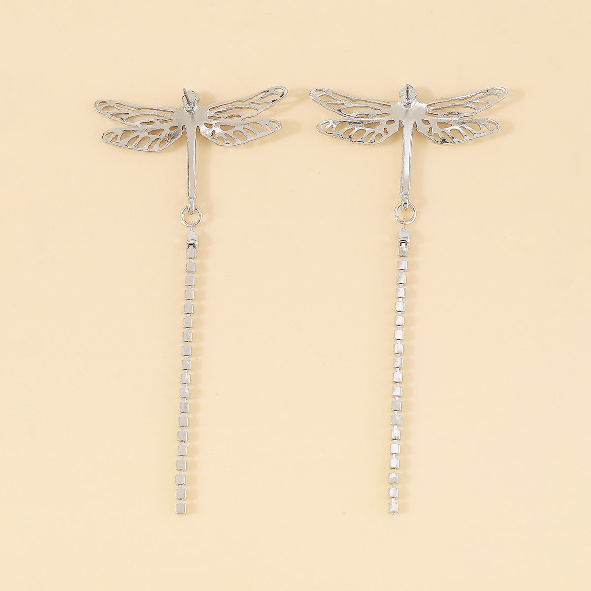 E11359 Metal Dragonfly Long Dangle Earrings
