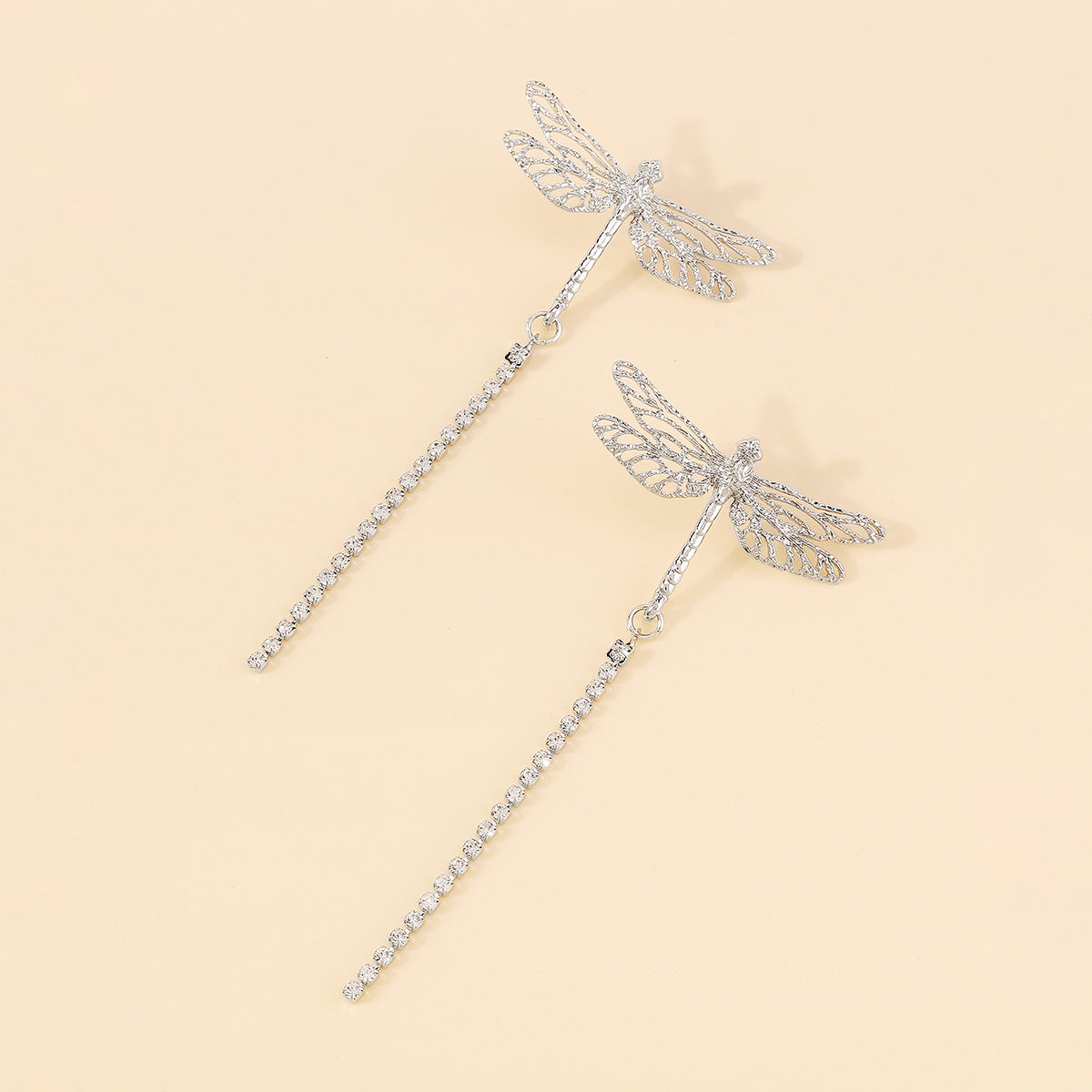 E11359 Metal Dragonfly Long Dangle Earrings