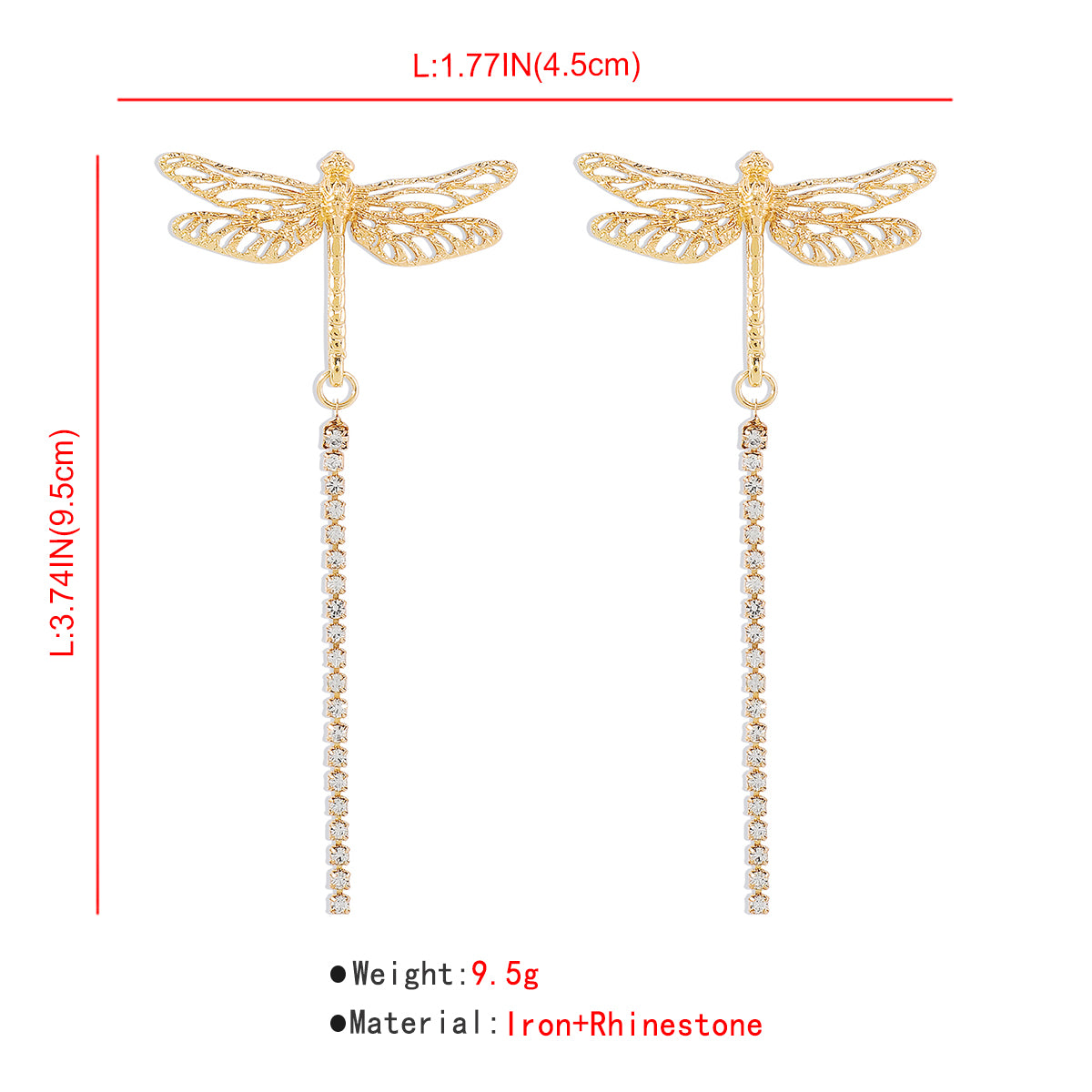 E11359 Metal Dragonfly Long Dangle Earrings