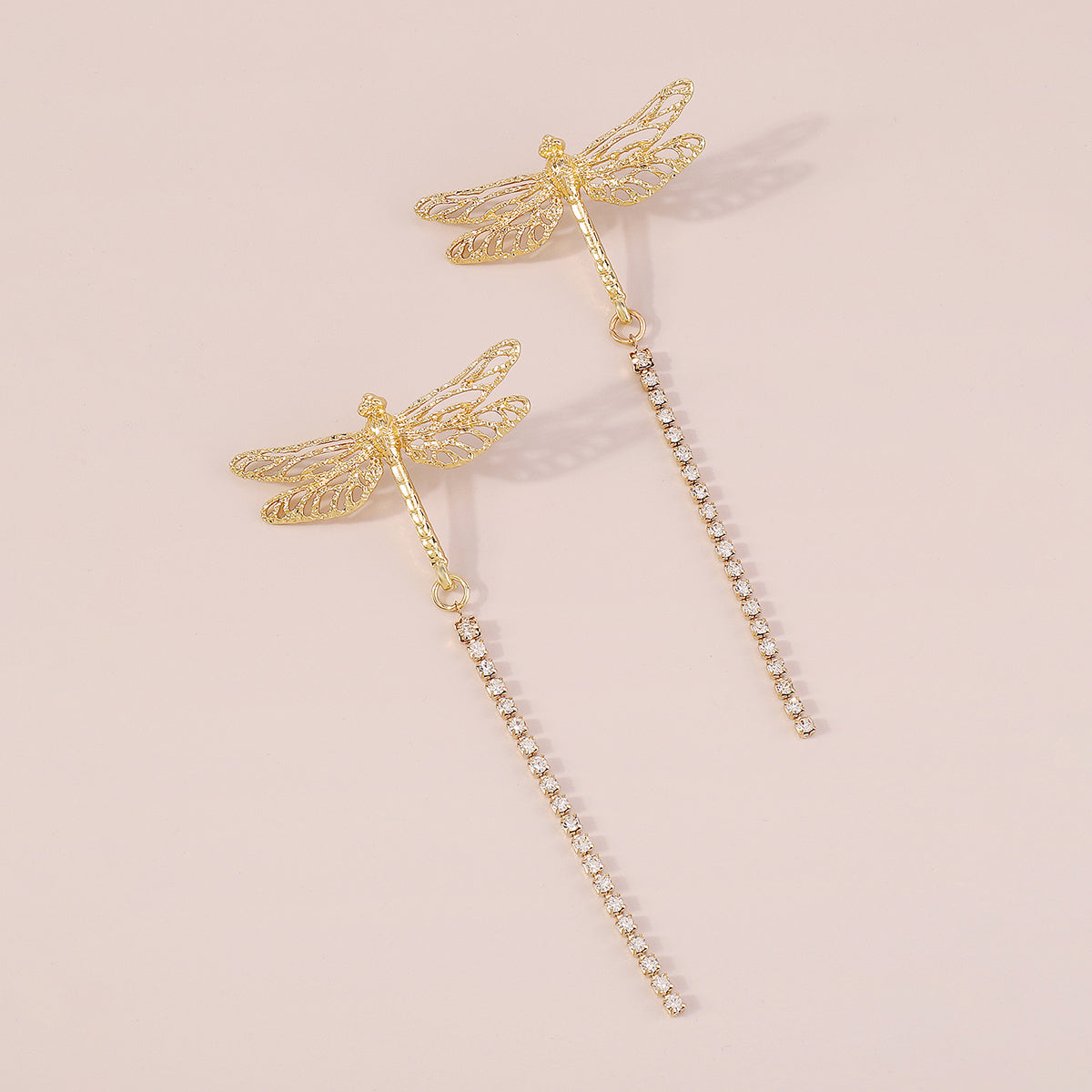E11359 Metal Dragonfly Long Dangle Earrings