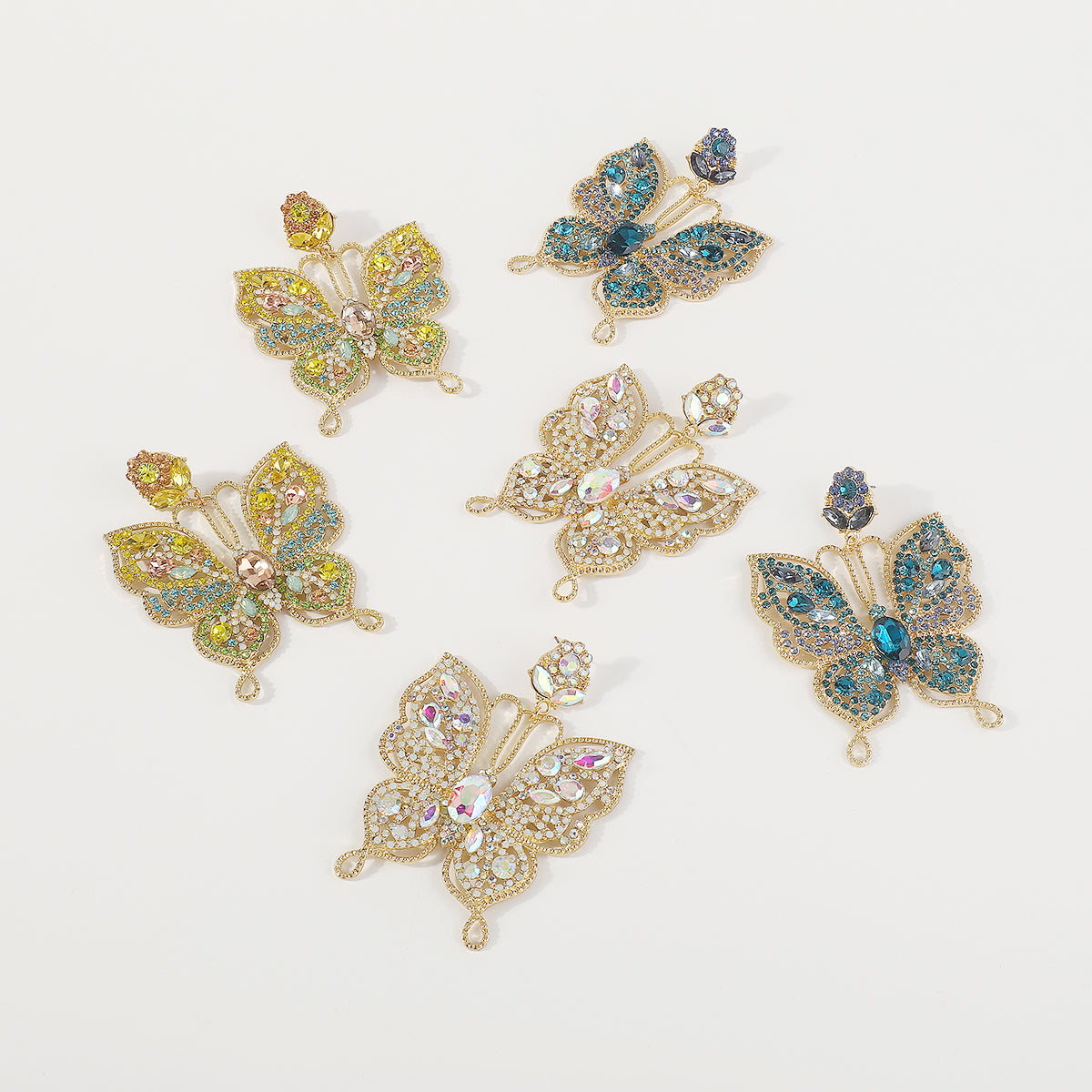 E11376 Sparkling Large Rhinestone Butterfly Drop Earrings
