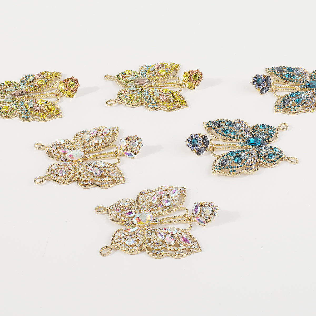 E11376 Sparkling Large Rhinestone Butterfly Drop Earrings