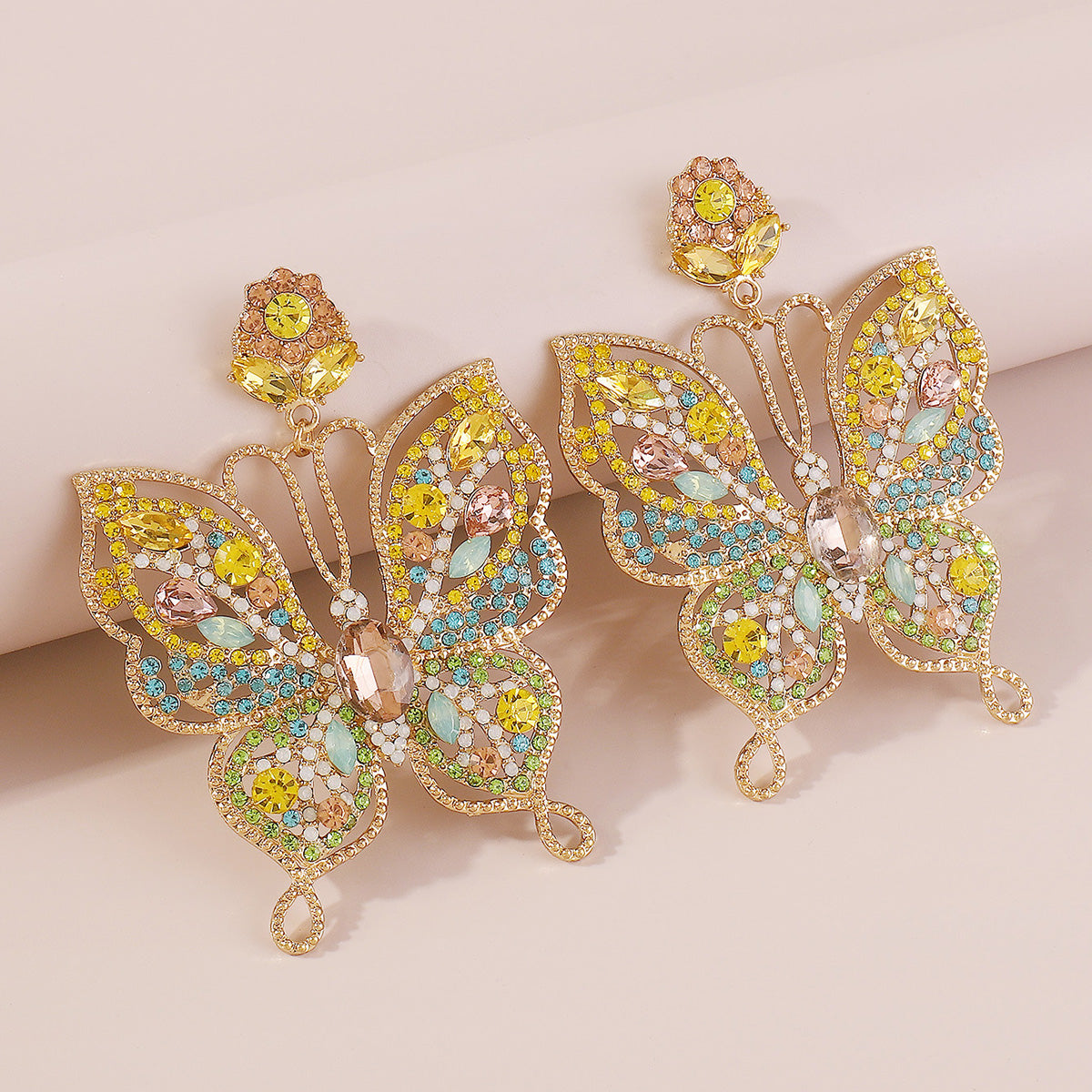 E11376 Sparkling Large Rhinestone Butterfly Drop Earrings