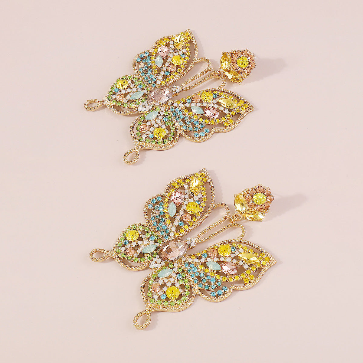 E11376 Sparkling Large Rhinestone Butterfly Drop Earrings