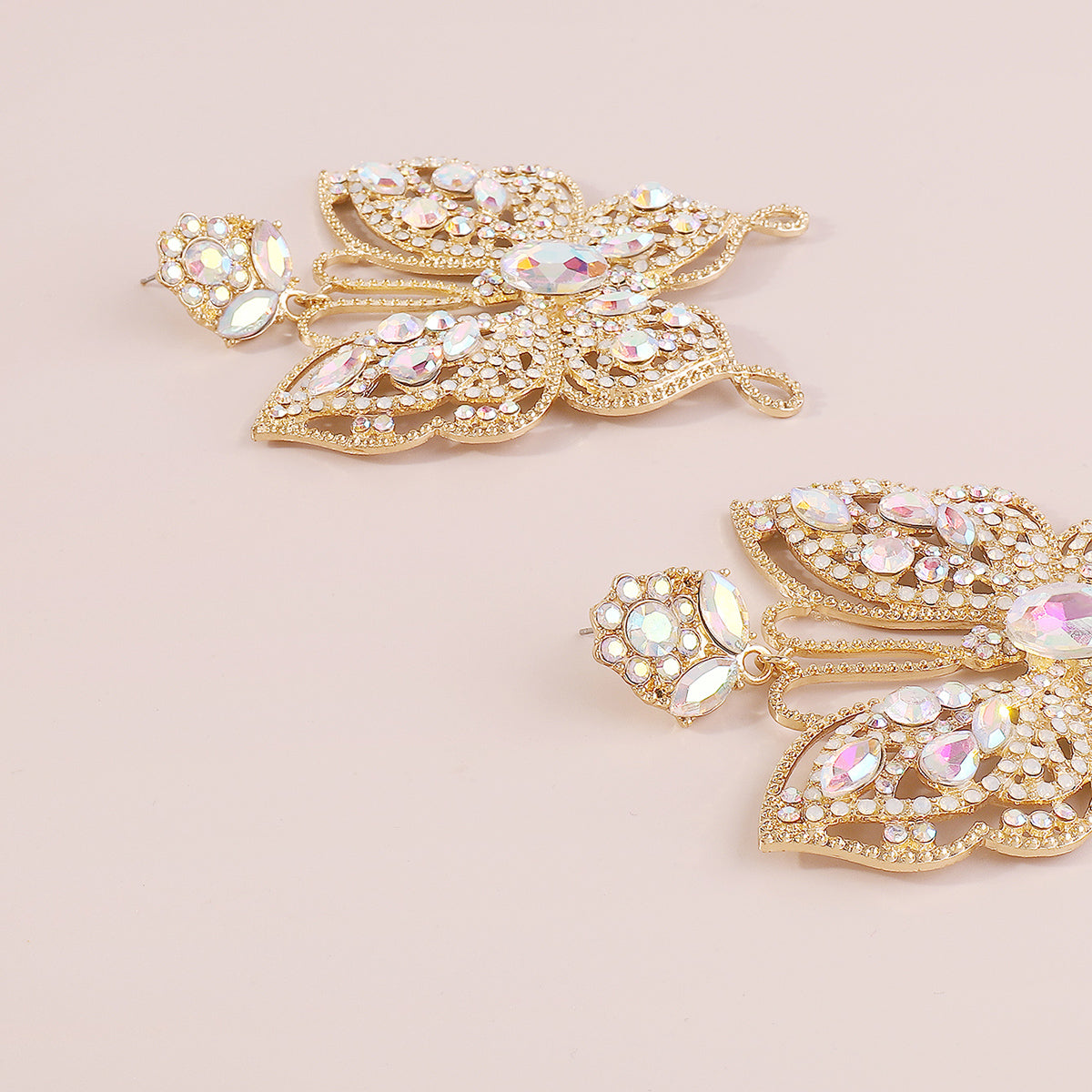 E11376 Sparkling Large Rhinestone Butterfly Drop Earrings