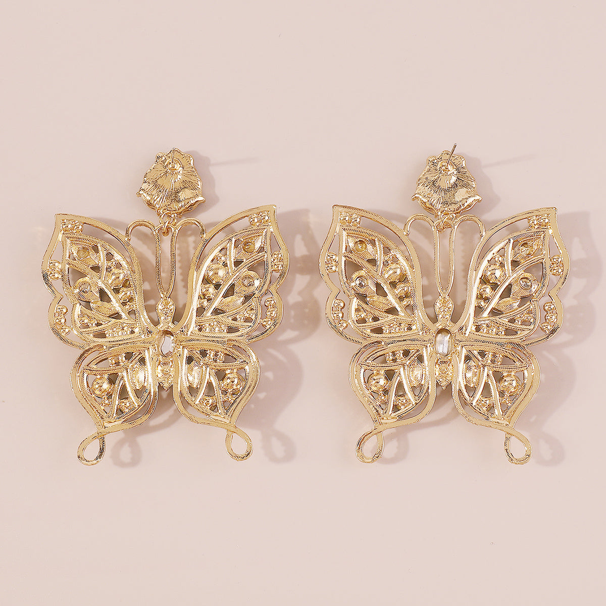 E11376 Sparkling Large Rhinestone Butterfly Drop Earrings