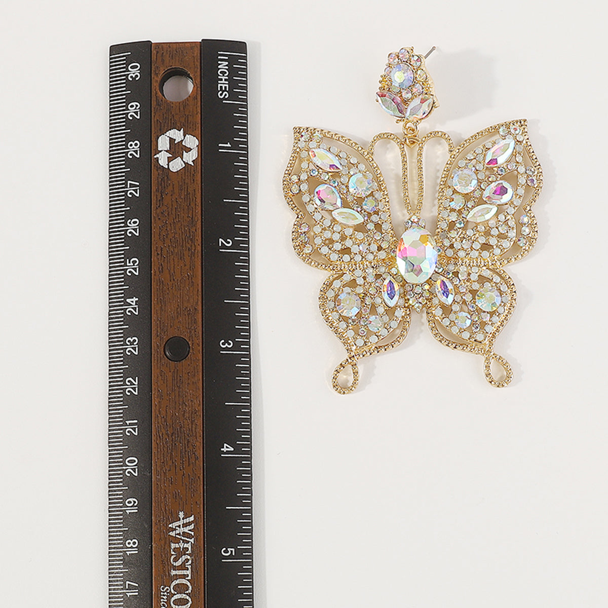 E11376 Sparkling Large Rhinestone Butterfly Drop Earrings