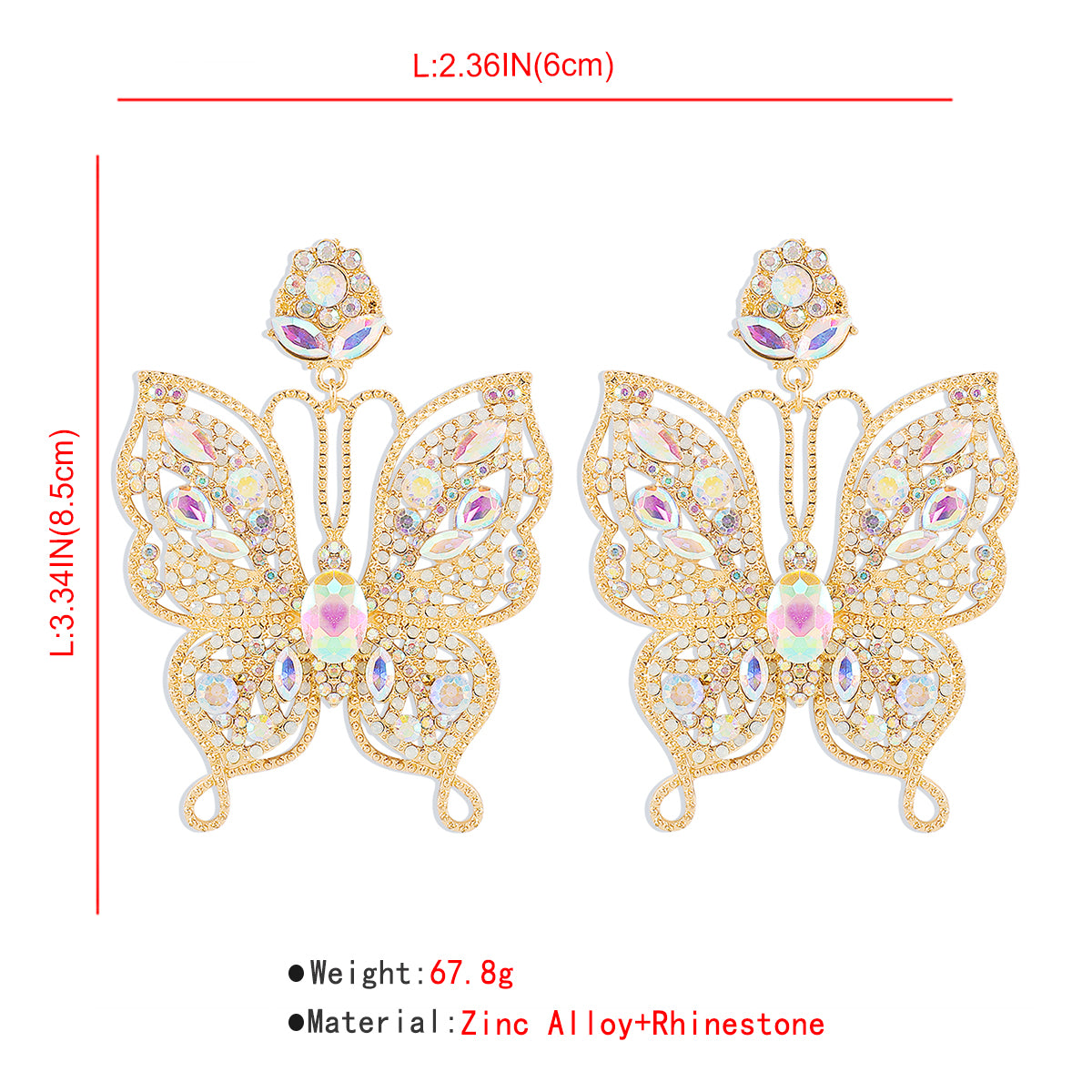 E11376 Sparkling Large Rhinestone Butterfly Drop Earrings