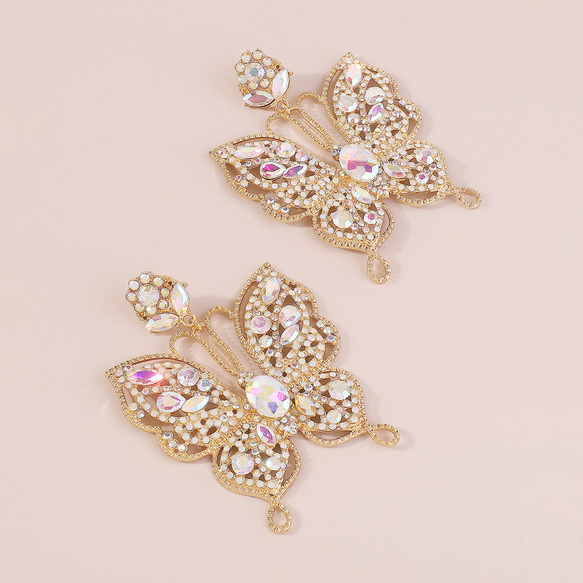 E11376 Sparkling Large Rhinestone Butterfly Drop Earrings