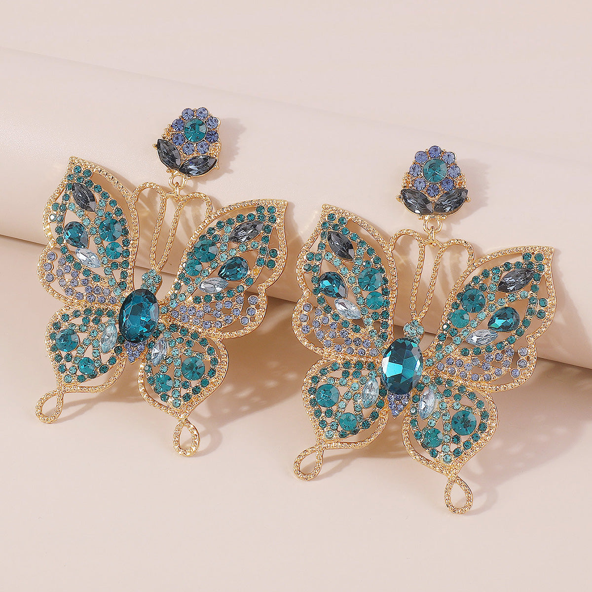 E11376 Sparkling Large Rhinestone Butterfly Drop Earrings