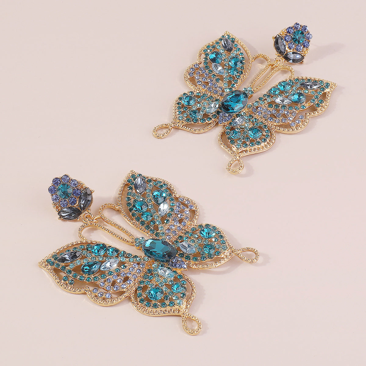 E11376 Sparkling Large Rhinestone Butterfly Drop Earrings