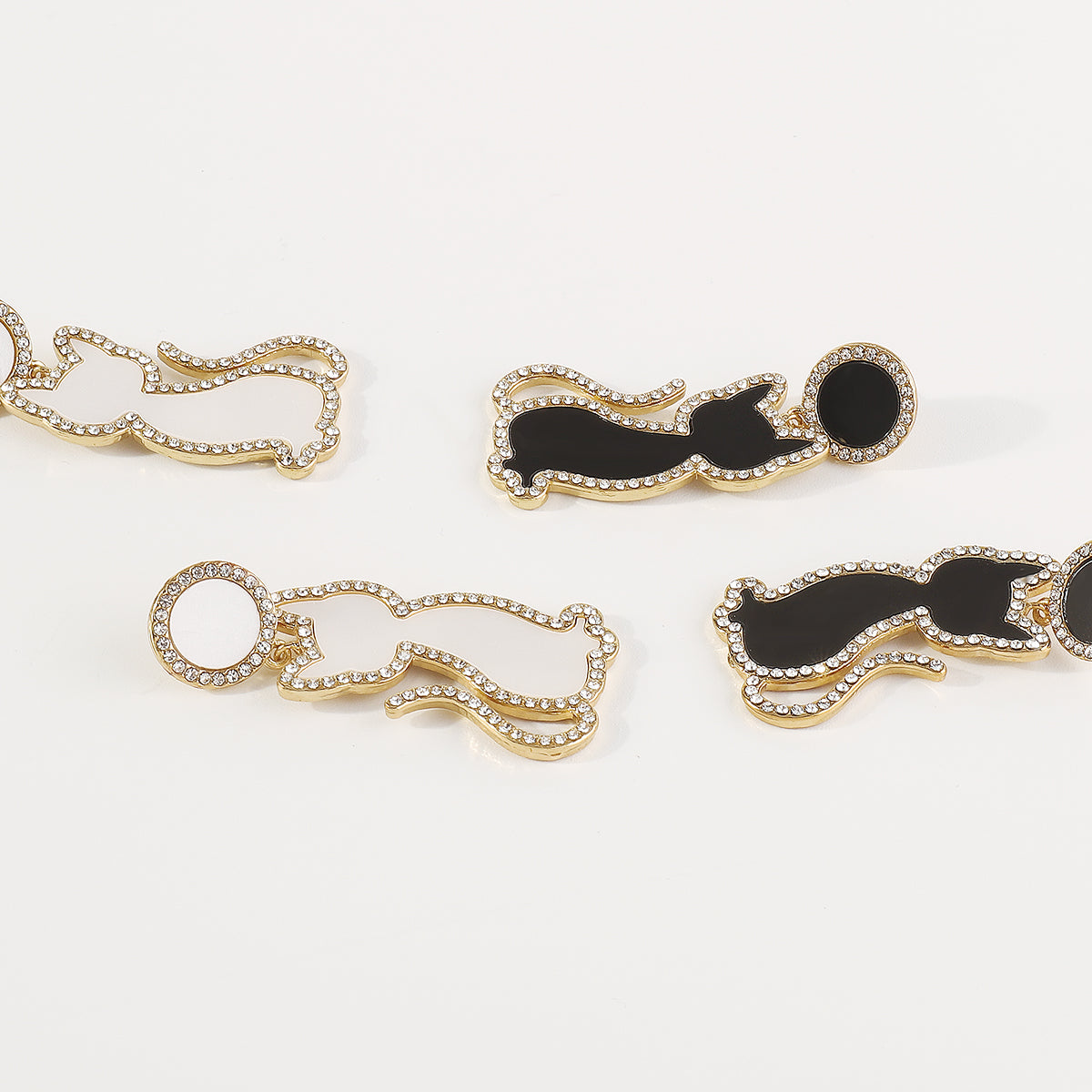 E11384 Cute Black & White Enamel Cat Dangle Earrings