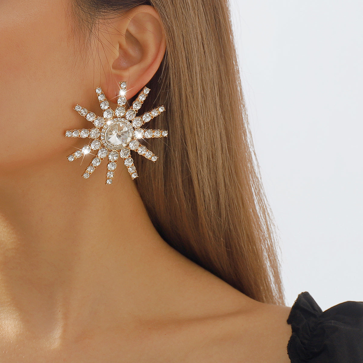 E11456 Luxury Large Rhinestone Round Drop Earrings