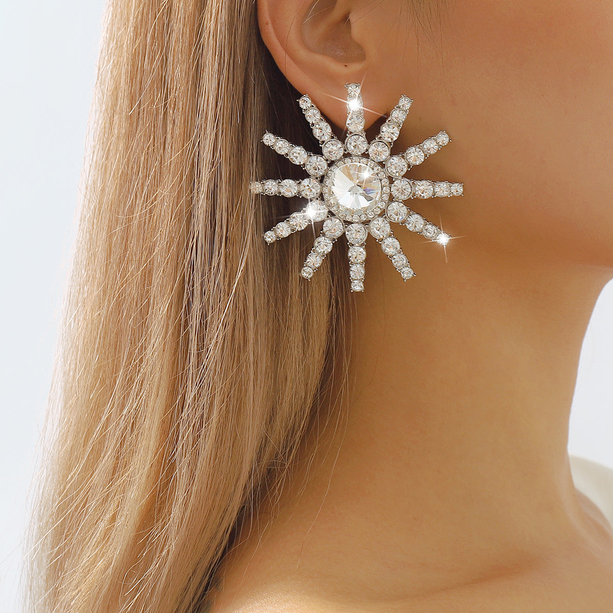 E11456 Luxury Large Rhinestone Round Drop Earrings