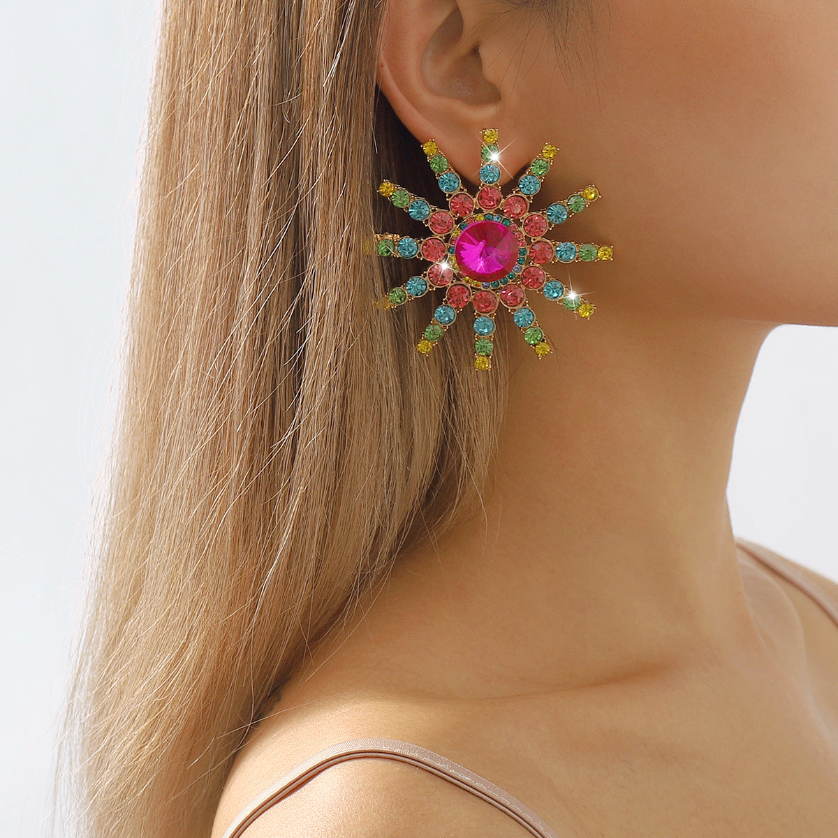E11456 Luxury Large Rhinestone Round Drop Earrings