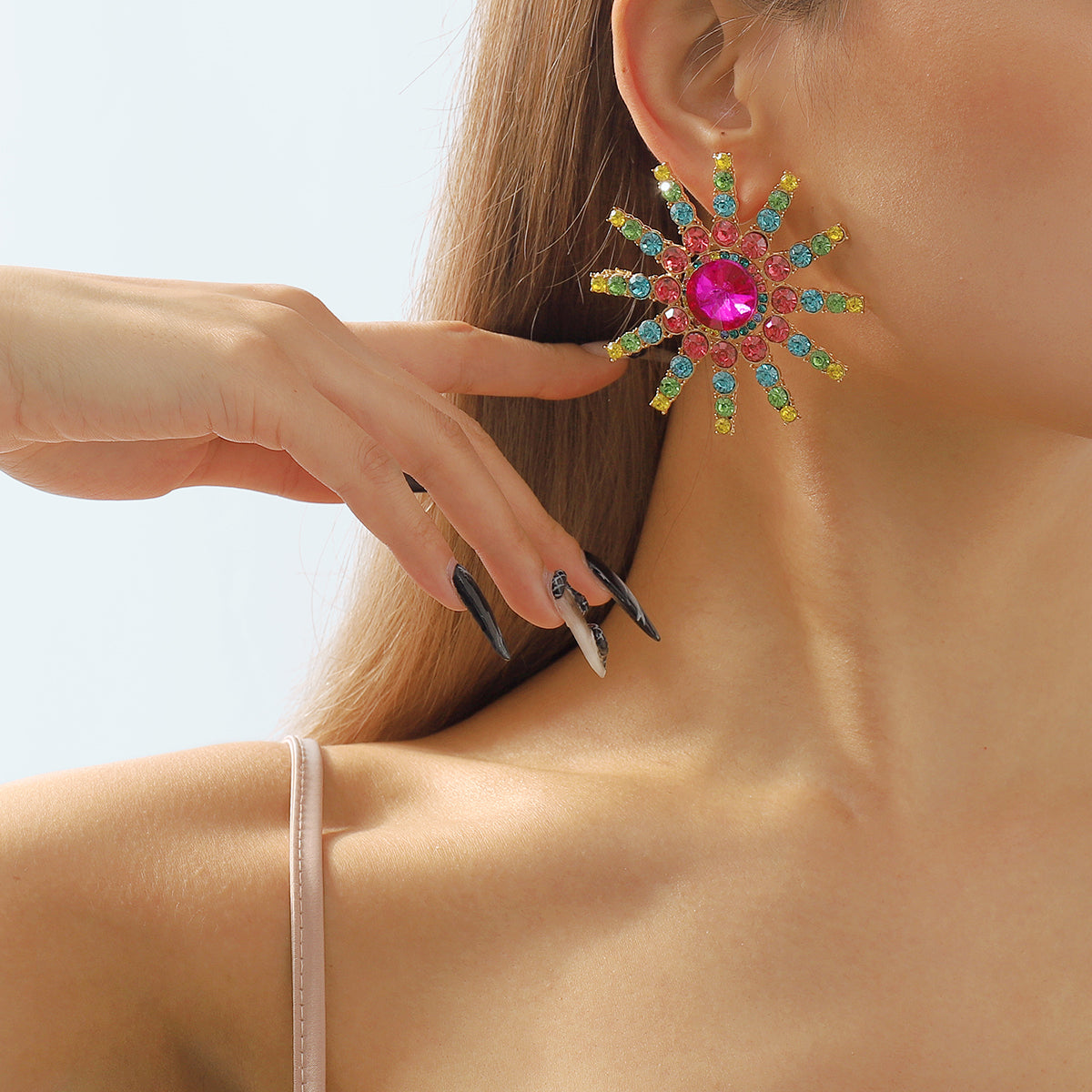 E11456 Luxury Large Rhinestone Round Drop Earrings