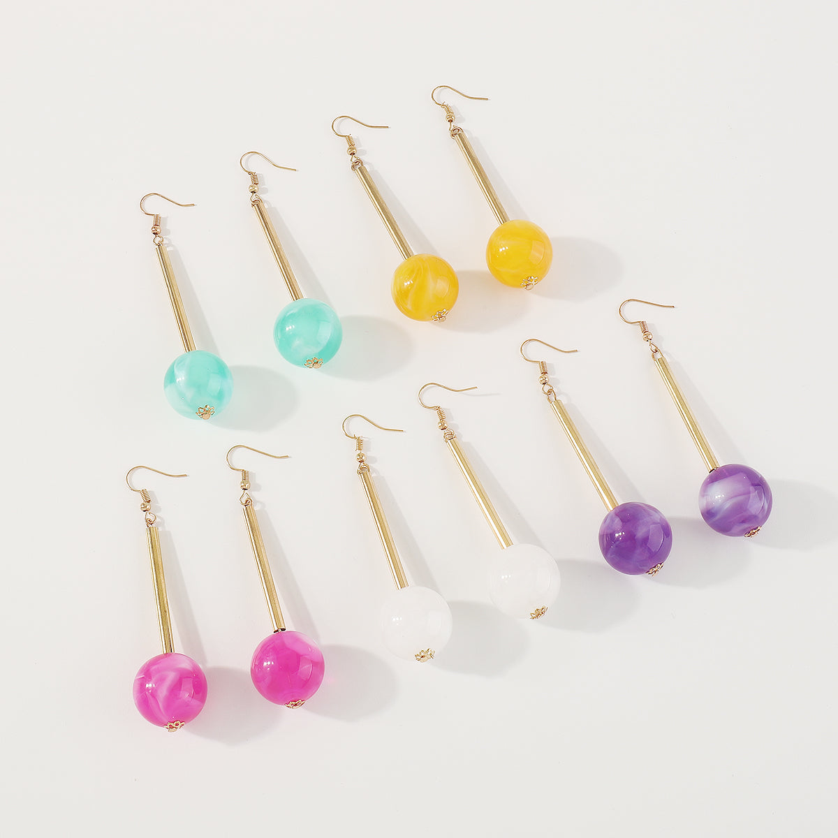 E11517 Candy Color Resin Long Round Ball Drop Earrings
