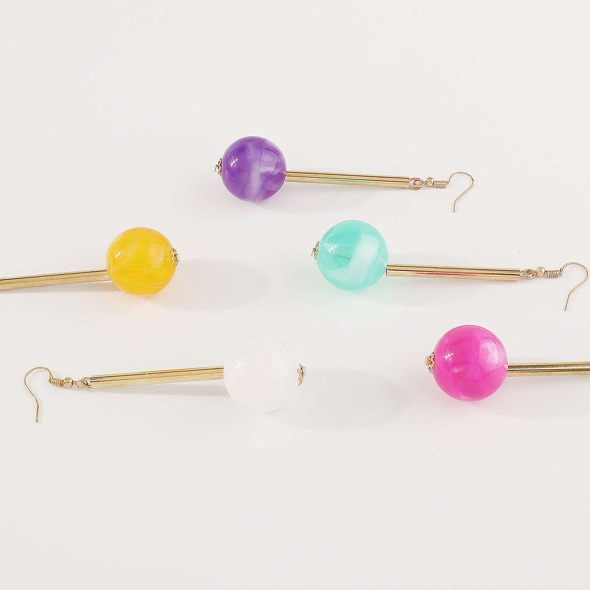 E11517 Candy Color Resin Long Round Ball Drop Earrings